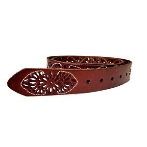 Ariat Women's Floral Pierced Embossed Brown Leather Belt NO BUCKLE Size Large